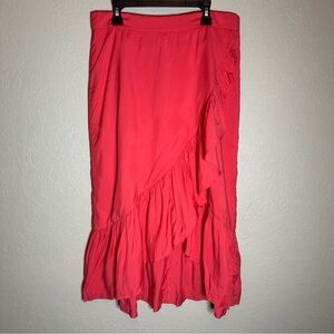Ann Taylor Coral Midi Skirt with Ruffle